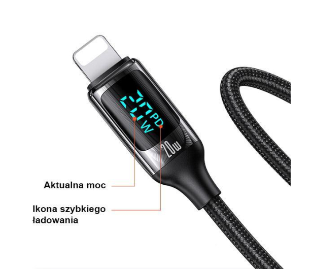 USAMS Kabel pleciony USB-C/Lightning LED 1,2m 20W PD Fast Charge - 1568999 - zdjęcie 3